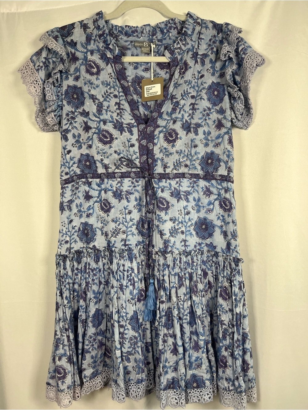 🛍️SALE Shade amour blue floral tasseled resort wear beach summer dress NWT SZ S - Picture 3 of 10
